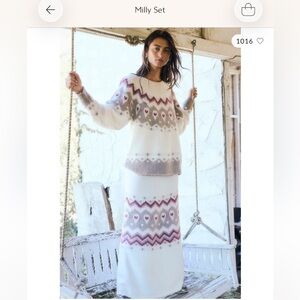 Free People Milly White and Purple Knit Skirt Set